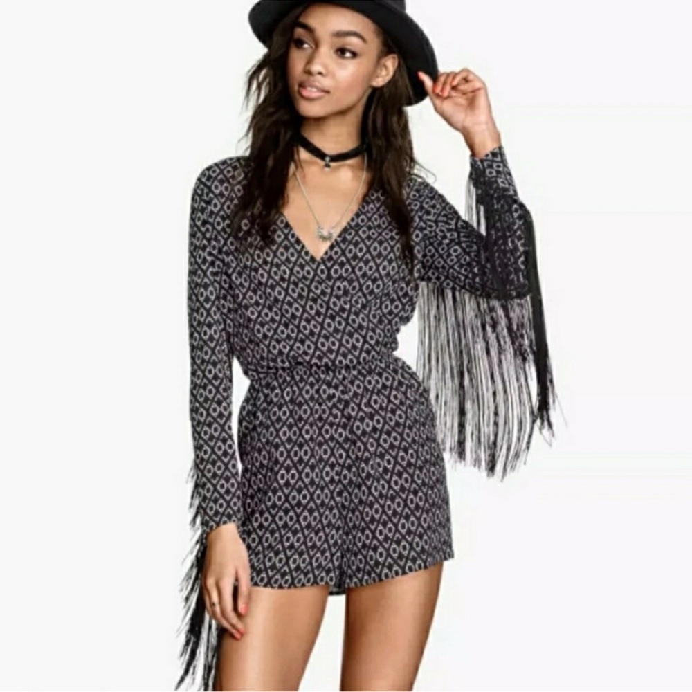 NWOT H&M Coachella Long Sleeve Fringe Romper XS